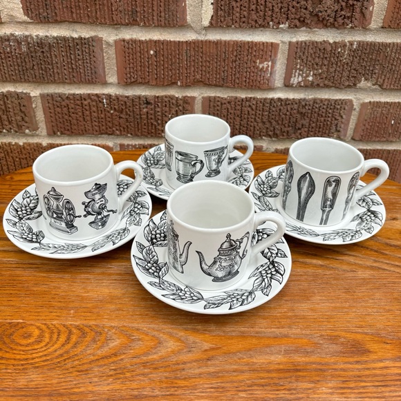 Vintage Cooks Club Sterling Cafe Bistro Coffee Tea Cups & Saucer Black White Set - Picture 1 of 9